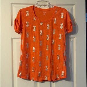 A.n.a. Coral Gold Pineapple Short Sleeve Shirt Small